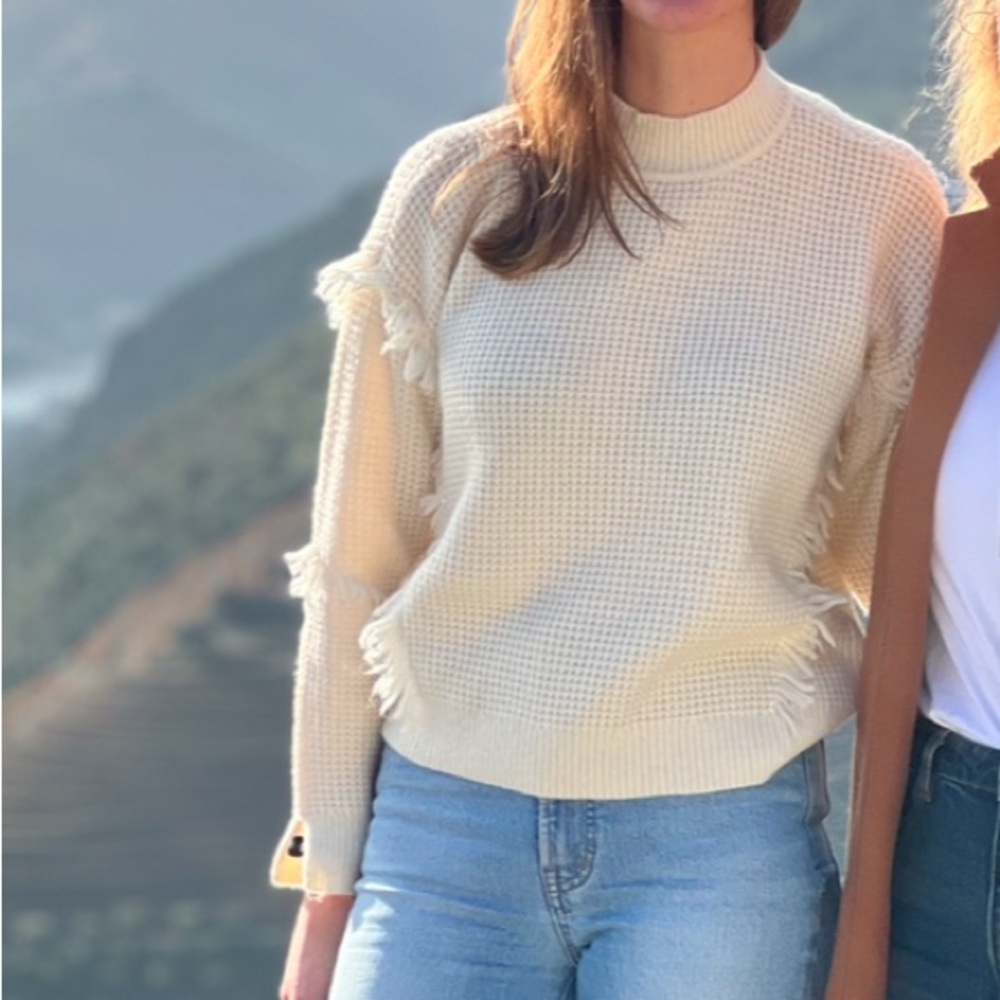 Michael Kors Cream Sweater with Fringe Details